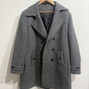 Men's Double-Breasted Wool Pea Coat - Gray